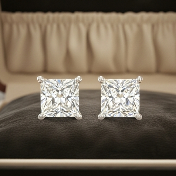1.2 CT Moissanite Diamond Princess Cut Earrings Birthday Anniversary Christmas